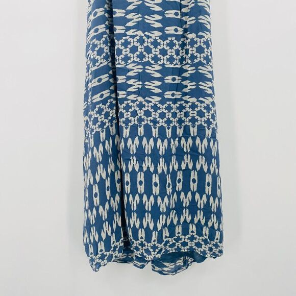 Lucky Brand Size XS Blue & White Boho Racerback Geometric Print Peasant Dress - Picture 3 of 9